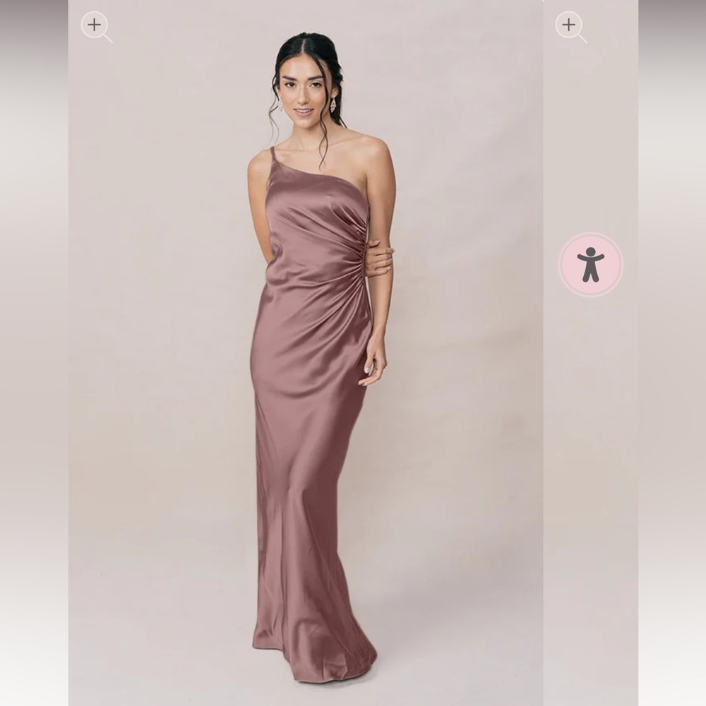 Revelry One-Shoulder Jade Bridesmaid Dress in Rose Quartz 6